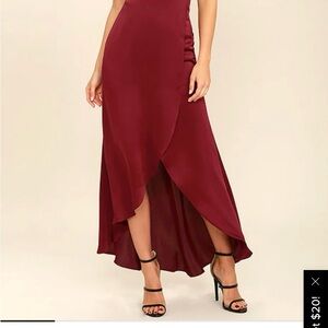 Lulu's Wine Red Satin Asymmetrical Wrap Dress